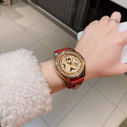 手表女个性炫酷大表盘时尚韩版潮流高端大气真皮皮带复古镶钻腕表