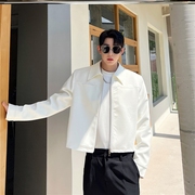 2023春季韩版潮流个性，双头拉链短款夹克外套，男白色上衣高级感