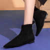 欧美靴子女2023秋双拉链，平跟尖头短靴，女磨砂羊皮平底切尔西靴