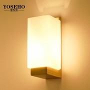 日式木艺床头壁灯卧室简约现代实木中式北欧创意客厅过道酒店灯具