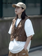 日系复古cityboy短款咖啡色工装马甲男女学院风机能战术坎肩外套