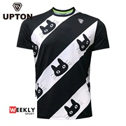 2019韩国UPTON羽毛球服情侣黑白可爱小猫运动速干短袖T恤