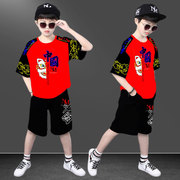 儿童男装夏季短袖T恤2024国潮9男童夏装套装中国醒狮小孩衣服