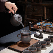 紫陶功夫茶具套装家用高端客厅复古泡茶杯陶瓷紫砂盖碗定 制
