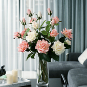 3d手感保湿玫瑰仿真花束客厅，餐桌假花摆件套装插花装饰花艺绢花