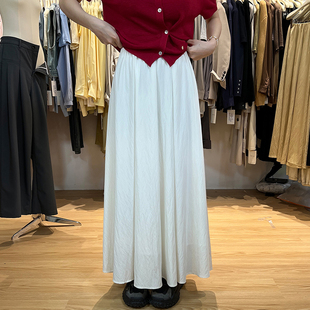 十三行女装2024夏款韩版垂坠感白色半身裙，休闲轻薄设计感长裙女