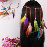 印第安发绳民族风孔雀头饰，头带嬉皮羽毛发饰流苏，发带非洲野人头饰