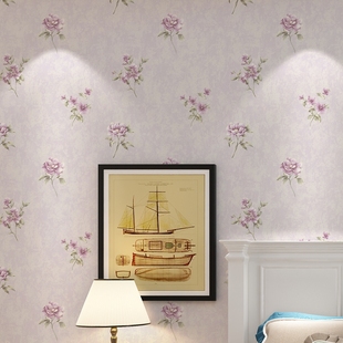 粉紫色3d田园小碎花，墙纸卧室婚房女孩房，美容院温馨简约浮雕壁纸