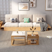 日式沙发实木框架客厅小户型北欧简约储物三人地台布艺原木侘寂风