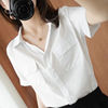 日系V领宽松职业衬衫女装夏季韩版气质短袖上衣设计感白色小衫潮