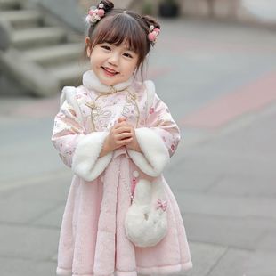 女童连衣裙拜年服2023儿童，洋气冬装加棉唐装宝宝古装汉服旗袍