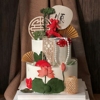 新中式妈妈款蛋糕装饰摆件国风，扇子竹编灯笼木质，屏风婆婆生日插件