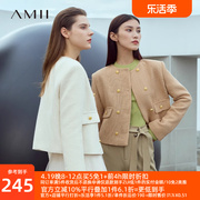 Amii法式小香风外套女2024春短款宽松圆领双排扣垫肩通勤上衣