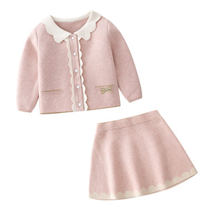 2022女童秋季粉色公主裙，1-2-3-4岁小香风女宝宝，开衫+裙两件套