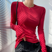 红色长袖t恤女2024本命年高端品牌打底衫别致甜辣很仙的上衣