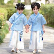 男女童幼儿园刺绣园服汉服，夏季中国风，唐装短袖套装六一儿童演出服