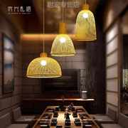 新中式田园灯客厅吊灯仿古三头餐厅灯具大厅竹编复式中空楼梯竹灯