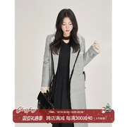一颗小野莓灰色毛呢外套女冬高级感韩版宽松中长款加厚西装领大衣