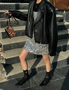 财神god韩国黑色皮衣短外套，女2024春装，时尚复古气质pu皮夹克上衣