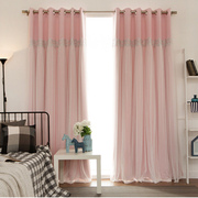 韩式田园蕾丝窗帘成品公主网红卧室，清新双层飘窗客厅纯色全遮光布