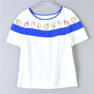 日系减龄雪纺衫女9.23L76158卡通印花直筒型夏季清凉休闲短袖T恤
