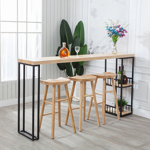 北欧多功能吧台桌现代简约实木吧台桌创意客厅，靠墙高脚桌椅组合