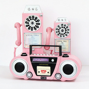 复古粉色电话机墙面挂件收音机，模型摆件网红店，装饰店铺服橱窗展示