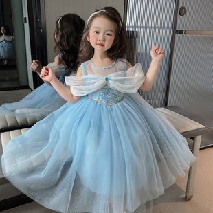 爱莎公主裙女童夏季六一高端儿童裙子冰雪，奇缘连衣裙艾莎礼服