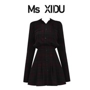Ms XIDU 黑色辣妹衬衫裙秋冬内搭小个子高级感法式连衣裙女短裙子