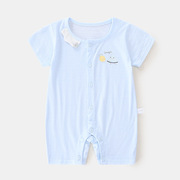 婴儿连体衣宝宝夏季短袖单排扣纯棉哈衣儿童围嘴闭裆薄款睡衣