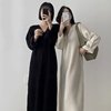 韩国chic法式慵懒风显瘦V领套头宽松休闲纯色长袖针织毛衣连衣裙