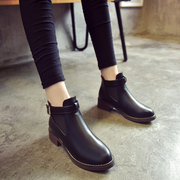 2023春季女靴子靴子，欧美英伦时尚女短靴，圆头中粗跟防水台女皮单鞋