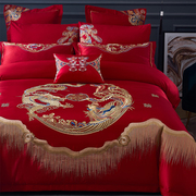 高级感100支新疆长绒棉四件套结婚红色被套喜字床单纯棉全棉床品