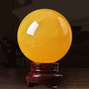 亲美天然黄水晶冰洲球原石，打磨家居办黄色，水晶球摆件直径7cm