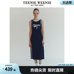 teenieweenie小熊女装2024年春装，休闲运动无袖圆领，背心长款连衣裙