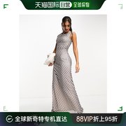 香港直邮潮奢asos女士设计扭纹肩棕色条纹中长连衣裙