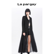Lapargay纳帕佳春季女装黑色上衣欧美时尚休闲长袖拼接长外套
