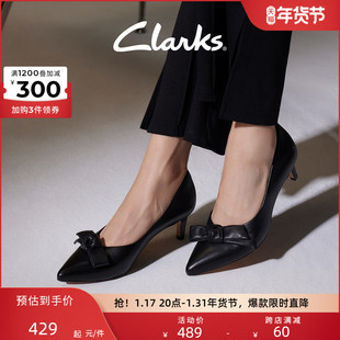 Clarks其乐女士春秋季高跟鞋时尚蝴蝶结优雅真皮法式单鞋女