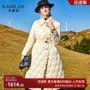 卡米兰白鹅绒(白鹅绒)羽绒服，女2022冬季宽松中长款系带衬衫式羽绒外套
