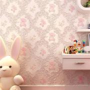 自粘壁纸卧室温馨3d立体儿童房间卡通女孩，粉色不织布壁纸自贴家用
