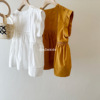 韩系2024夏季女童橙色白色，简约ins儿童无袖薄款镂空衬衫