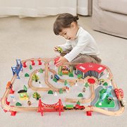 2023儿童益智diy拼装玩具140件套装，木制电动轨道小火车