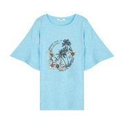 otg女装竹节纱沙滩系列圆形椰树，印花合体a短袖，t恤女士夏季