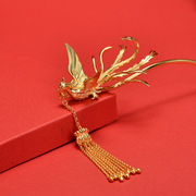 纯银镀黄金凤凰于飞冠发钗张簪子中式风古代新娘步摇结婚汉服头饰