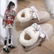 豆豆鞋女冬季雪地靴外穿2023年时尚蝴蝶结加绒保暖一脚蹬棉鞋