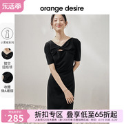 小黑裙系列orangedesire黑茶香颂裙女2024春设计感长裙