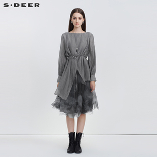 sdeer圣迪奥女装，春装收腰裙子网纱，两件套连衣裙s223z127y