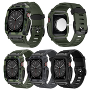 适用苹果iwatchs9保护壳手表带男金属硅胶，改装applewatch8表带iwatch7654代不锈钢se表壳一体款潮4445mm