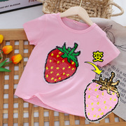 女童短袖T恤西瓜草莓会变图案的衣服儿童夏季纯棉薄款上衣夏装潮t