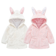 儿童可爱兔子耳朵毛茸茸外套女宝宝纯色连帽棉衣女童保暖毛毛衣